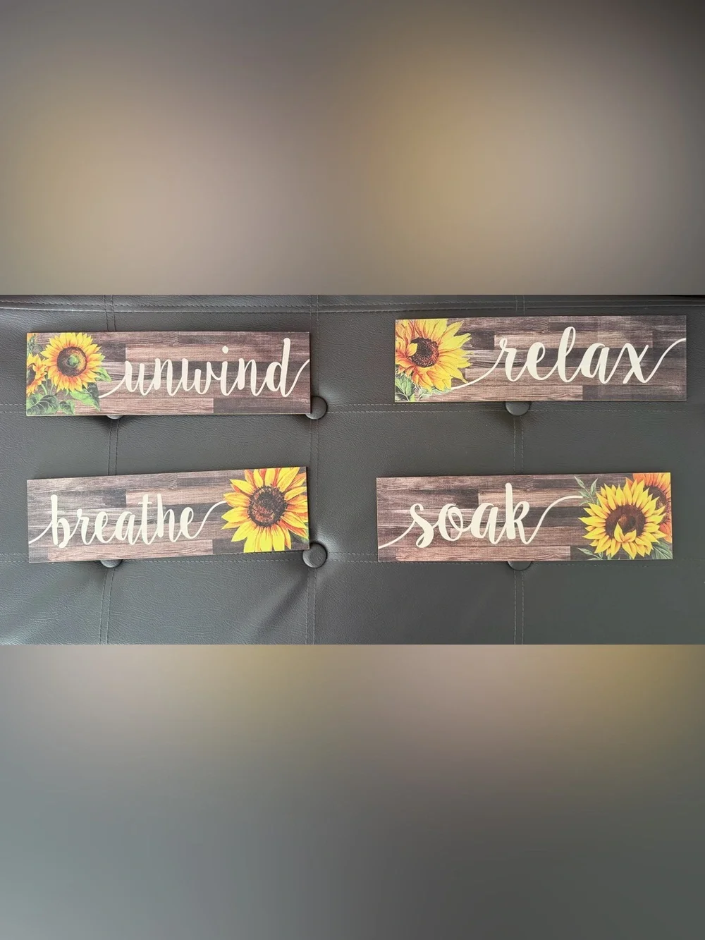Set 3 Sunflower 'Relax Breathe Unwind Soak' Wall Plaque Set -SZ 12 X 3 1/2 inc